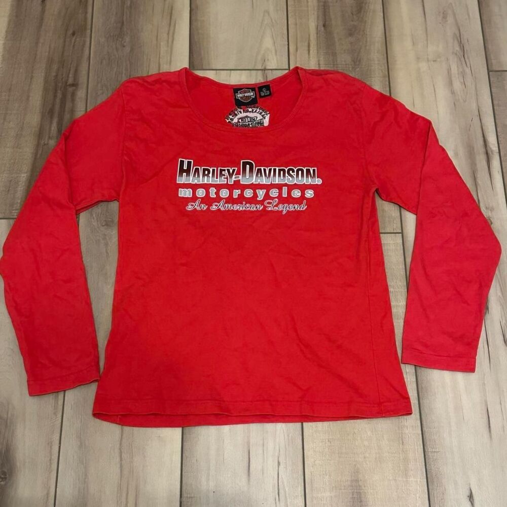 Vintage 90s Harley Davidson Long Sleeve Shirt Red Made in USA L